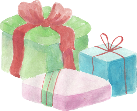 Watercolor Christmas Wrapped Toy Gifts